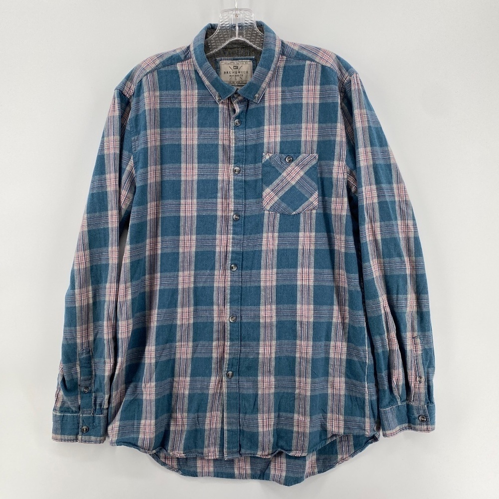 Brunswick Garments Shirt Men's L Clint Shadow Plaid Front Button Classic Wear